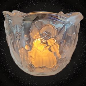 1 Vtg Crystal Angel Holiday Lights Violin  Votive Candle Holder Mikasa Germany